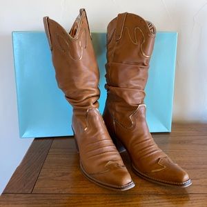 Soft leather cowboy style boots with golden detail